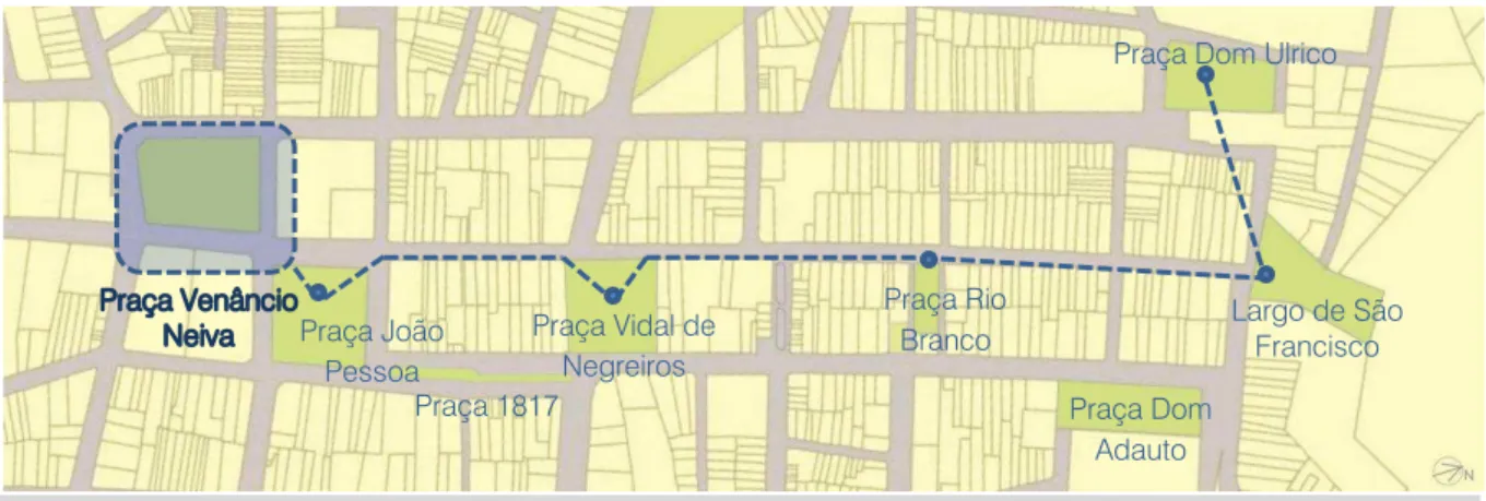 Fig. 63: Mapa da Cidade Alta destacada a Praça Venâncio Neiva. Fonte: PMJP, editado por nós