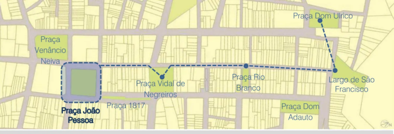 Fig. 57: Mapa da Cidade Alta destacada a Praça João Pessoa. Fonte: PMJP, editado por nós