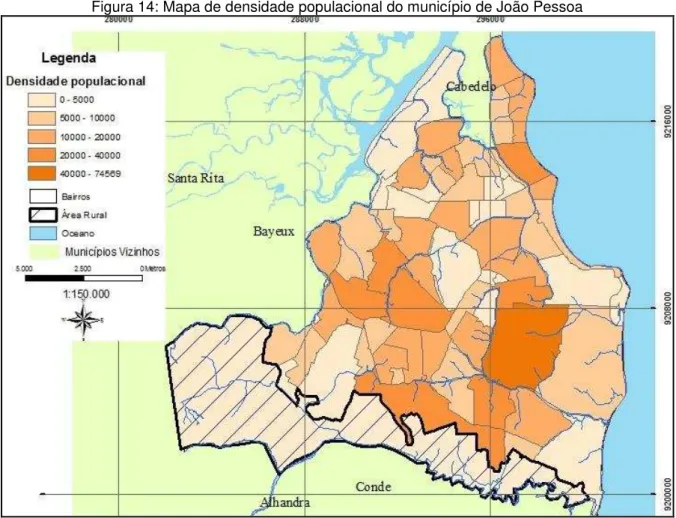 Figura 14: Mapa de densidade populacional do município de João Pessoa 