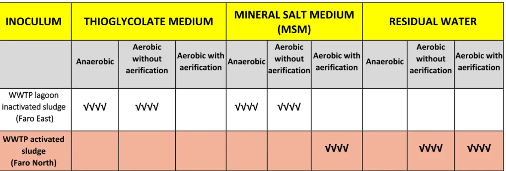 Table 1.6: Summary of overall experimental batch tests performed during entire study 
