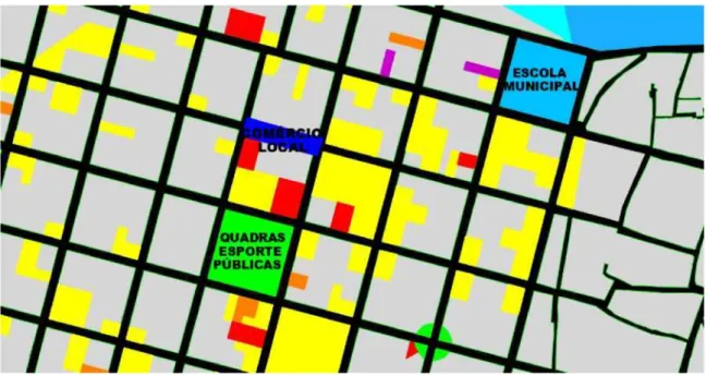 Figura 18: Trecho do Mapa Temático, ilustrando a presença de possíveis elementos de atração social, ou magnetos