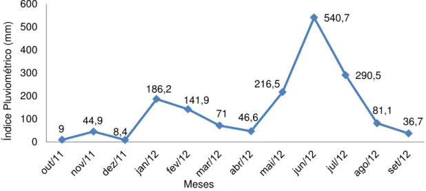 Figura  8.  Índice  pluviométrico  mensal  no  período  de  outubro/2011  a  setembro/2012