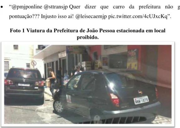 Foto 1 Viatura da Prefeitura de João Pessoa estacionada em local  proibido. 