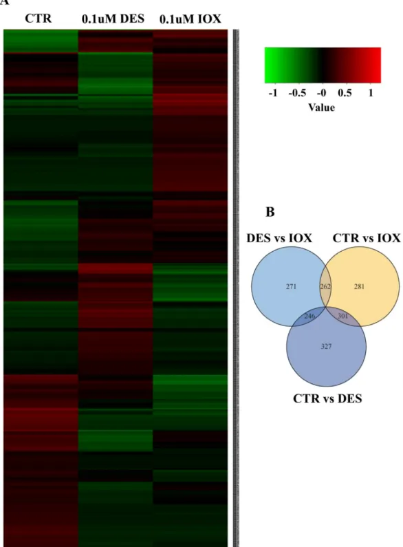 Fig. 3. Transcriptome analysis of di ﬀ erentially expressed genes in 48 hpf control, DES and IOX treated zebra ﬁ sh embryos