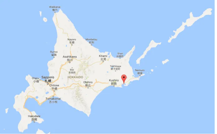 Figure 2.2 Location of Akkeshi in the island of Hokkaido, Japan (Google, 2017).