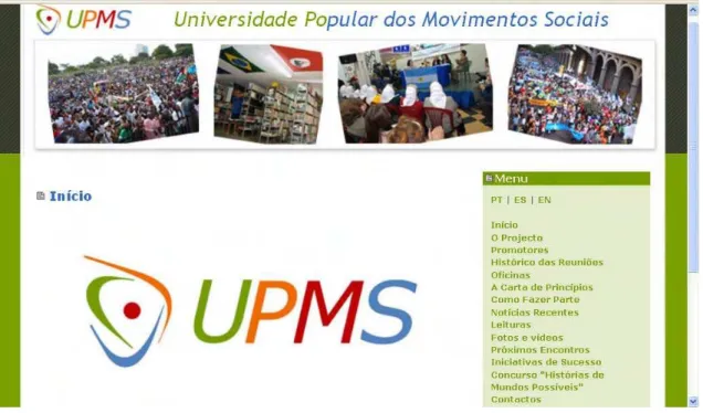 Figura 2 – Sítio da Universidade Popular dos Movimentos Sociais – UPMS (Escola Nacional Florestan Fernandes