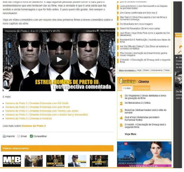 FIGURA 3 – Trecho com a relação de vídeos disponíveis para o filme Homens de Preto 3, localizado no  fim da página mostrada na figura anterior