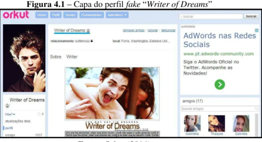 Figura 4.1 – Capa do perfil fake “Writer of Dreams” 