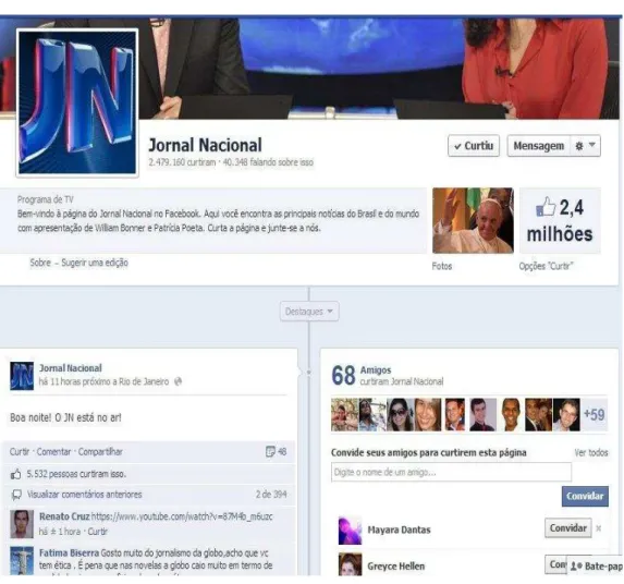 Figura 7  –  Modelo de página do Jornal Nacional da TV Globo no perfil da rede social  Facebook
