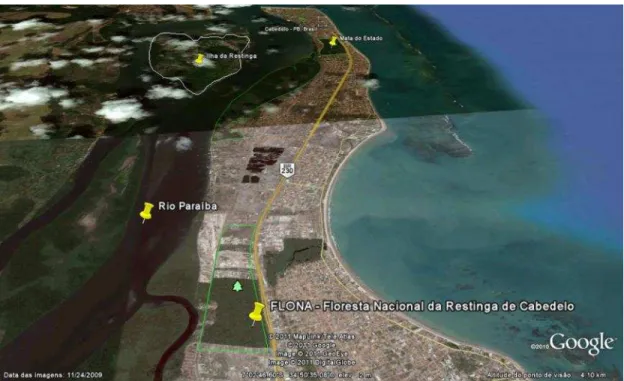 Figura 1 – Visão geral da cidade de Cabedelo e algumas de suas áreas naturais.