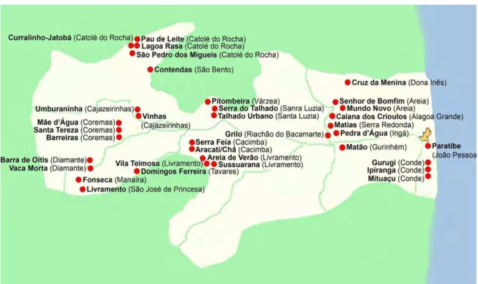 Figura 2. Mapa das comunidades remanescentes de quilombo do Estado da Paraíba 