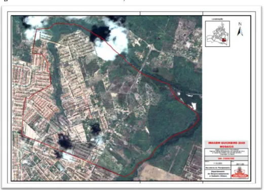 Figura 5. Imagem de satélite do bairro de Paratibe, com Mata da Portela a sudeste 