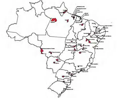 Figura  11.  Distribuição  geográfica  das  comunidades  quilombolas  pesquisadas  na  Chamada  Nutricional  Quilombola 2006