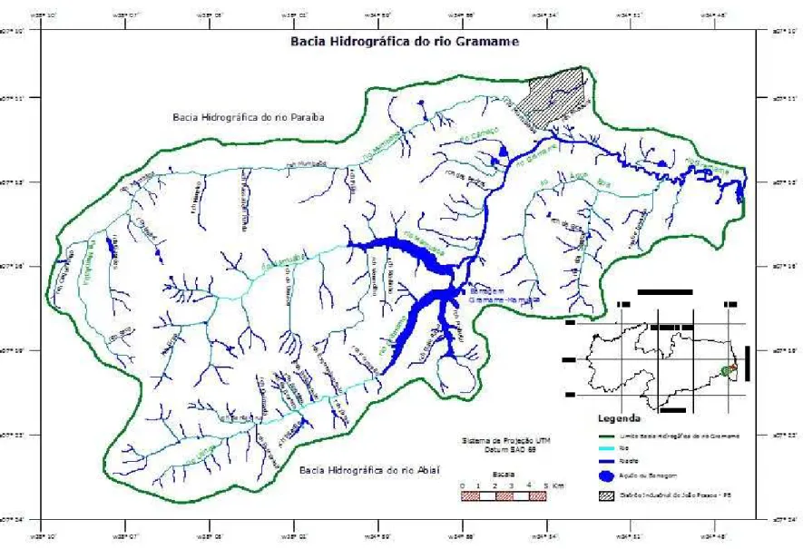 Figura 03: Bacia Hidrográfica do rio Gramame. Localizada no litoral sul do Estado da Paraíba 