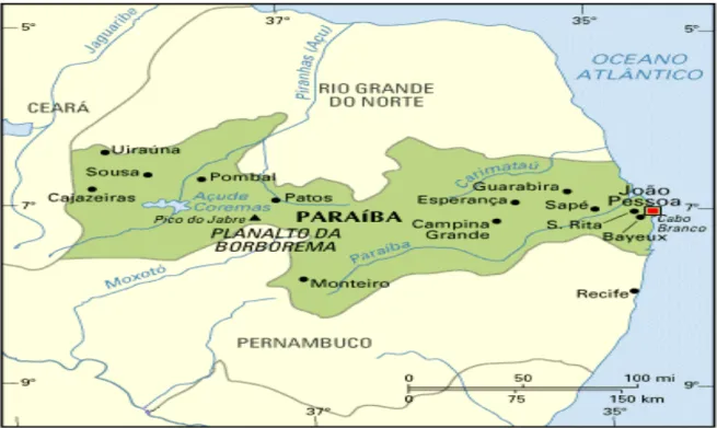Figura 1  : Mapa da representação  geográfica do Estado da Paraíba. 