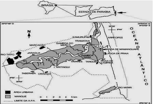 Figura 01: Mapa do Estuário do Rio Mamanguape –PB. Fonte: Paludo e Klonowski,1999. 