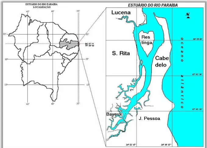 Figura 1 - Mapa do Estuário do Rio Paraíba (MARCELINO, 2000) 