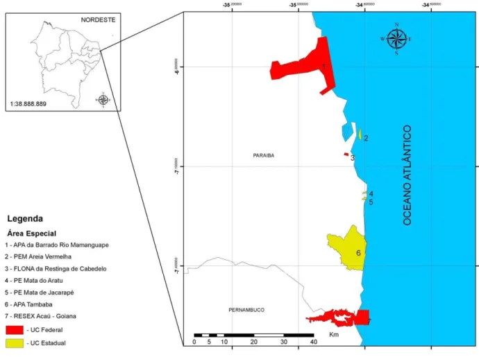 Figura 5 - Localização das UCs do litoral da Paraíba. 