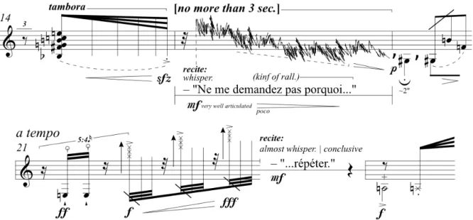 Fig. 2: A fala como coisa inusitada, nascida de uma necessidade expressiva, em um rompante de improvisação com os primeiros materiais da peça, ao instrumento.
