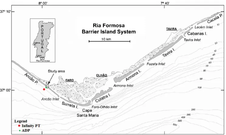 Fig. 1 Location of the study area, Infinity PT and ADP (base map adapted from Matias et al
