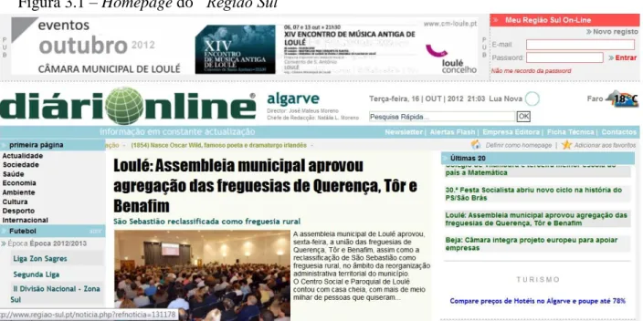 Figura 3.1 – Homepage do “Região Sul” 