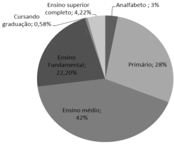 Figura 2 – Percentual dos entrevistados quanto à  escolaridade em Roque Gonzales, RS, 2014