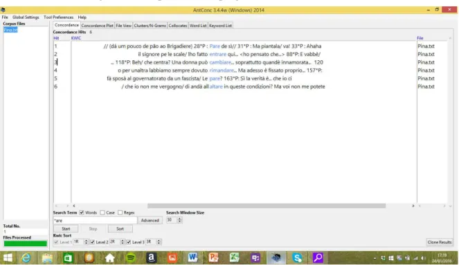 Figura 1: Exemplo do uso do programa AntConc 3.4 4w 