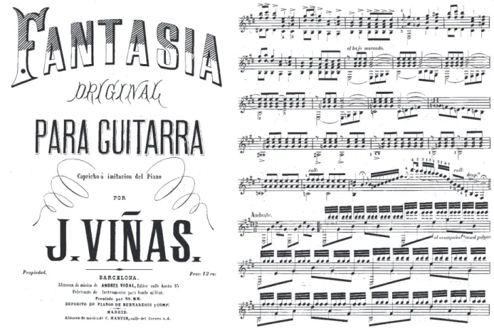 Fig. 11. Capa e início do tema com trêmulo da obra Fantasia Original – Capricho à imitação do Piano, de José Viñas