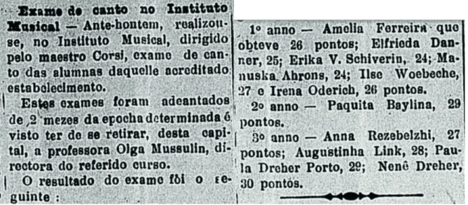 Fig. 15. Notas do exame das alunas de canto do Instituto Musical de Porto Alegre publicadas na imprensa gaúcha em 03 de outu- outu-bro de 1917