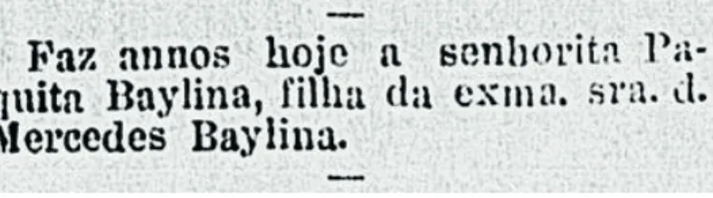 Fig. 16. Nota pelo aniversário de Paquita Baylina publicada no jornal A Federação em 18 de abril de 1917