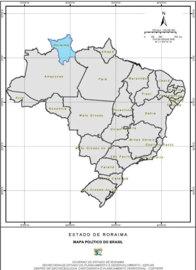 Figura 2: Mapa político do Brasil destacando o Estado de Roraima 