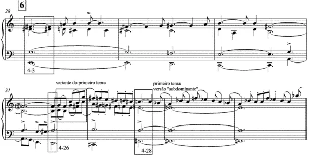 Fig. 12 – QC8, I, c. 28-34, tema “a” no desenvolvimento, sustentado por tetracordes simétricos.