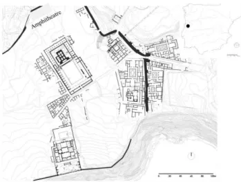Figure 1. In the superior left part of the map, the  squares excavated at the roman amphitheatre beside 