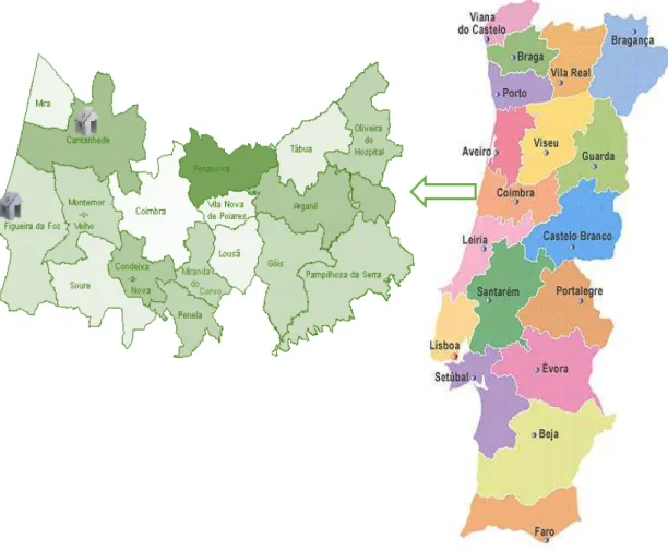 Figura 1 - Mapa com localização da Unidade Hospitalar da Figueira da Foz e a Unidade Hospitalar de Cantanhede