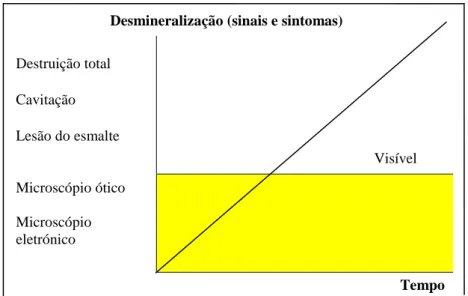 Figura 3  –  Progressão da desmineralização dentária em função do tempo (Adaptado de Fejerskov &amp; 