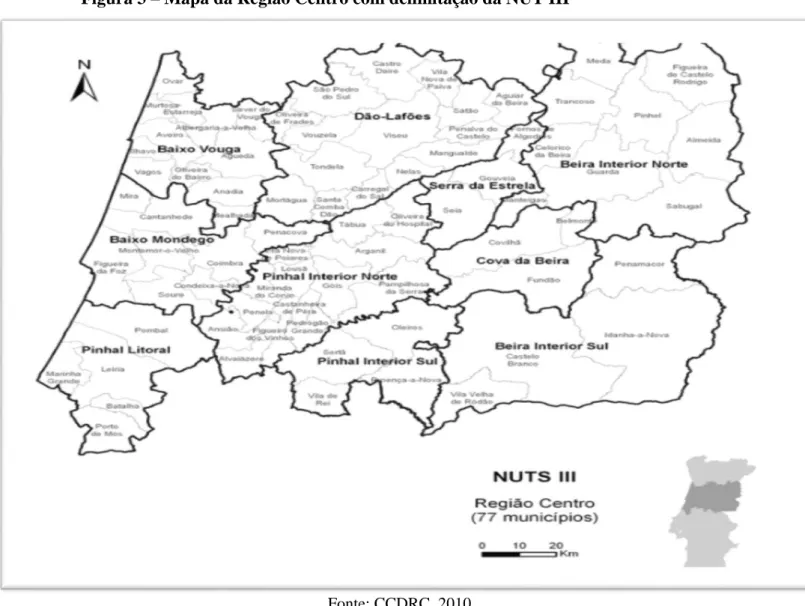 Figura 3  –  Mapa da Região Centro com delimitação da NUT III 