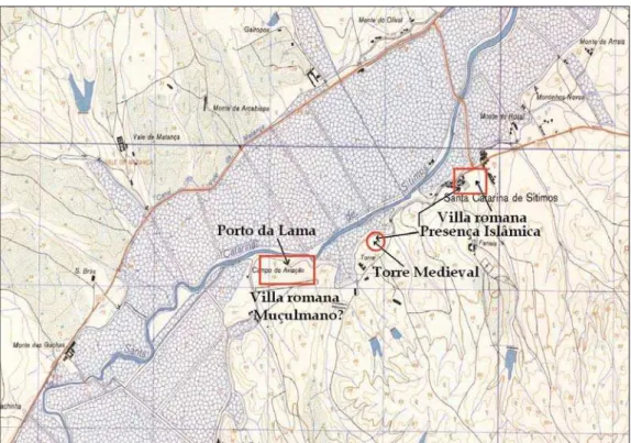 Figura 2 Mapa de localização da torre, entre Santa Catarina de Sítimos e o Porto da Lama.