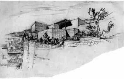 Figure  4.  Bernard  Rudofsky.  Preliminary  perspective  sketch  of  Oro  house,  1935
