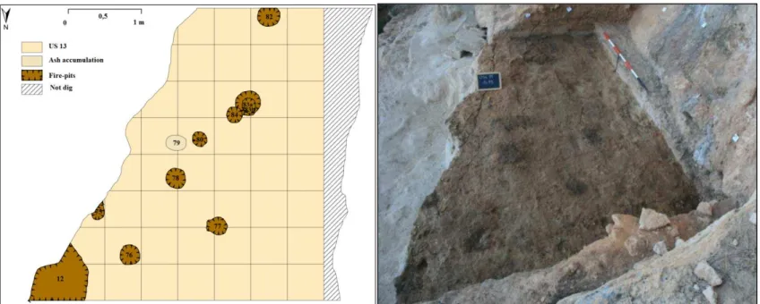 Fig. 8 Plan and photo of US 13 (Plan modified from SPAGNOLO 2013,  photo BOSCATO)