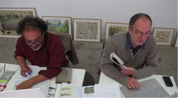 Fig. 1 – Vista da instalação com o artista Hubert Duprat à esquerda