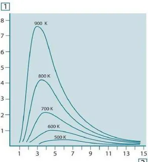 Figura 5. Radiância espectral emitido por um corpo negro a várias temperaturas absolutas  segundo a Lei de Planck