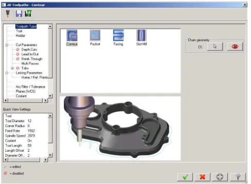 Figura 2.23 – Exemplo de programação de uma operação  Contour  no  software  MASTERCAM ® 