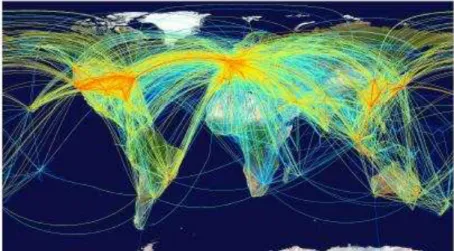 Figura 4  –  Rede global de transporte aéreo (Disseminação das doenças infecciosas)  (adaptado de (Brockmann et al., 2009)) 