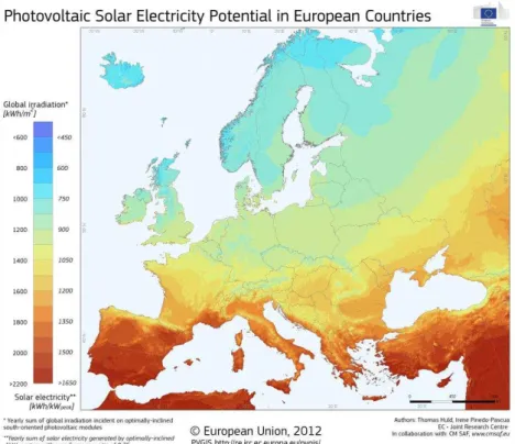 Figura 15  –  Irradiação Solar na Europa [29] 