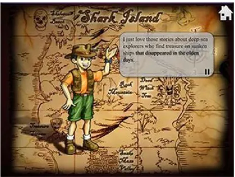Figura 1 – Tela de apresentação da história pelo protagonista, Kai Fonte: Book app Treasure Kai and the Lost Gold Shark Island