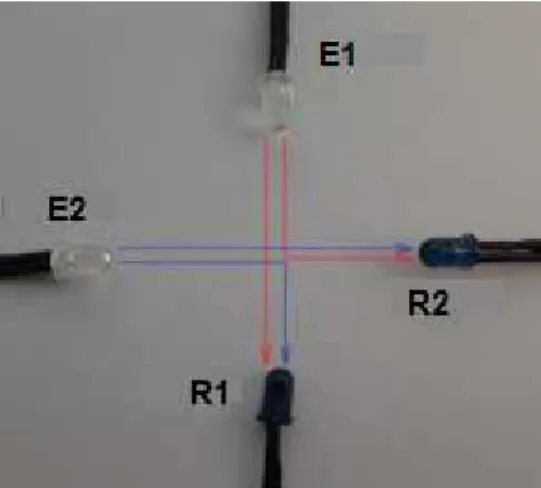 Figura III.5 - Esquema com os feixes de luz emitidos e detectados 