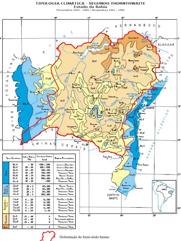 FIGURA 7 – Mapa de Tipologia Climática do Estado da Bahia segundo Thornthwaite Fonte: Adaptado de Bahia, 1998
