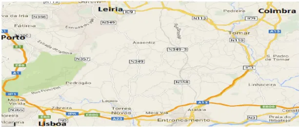 Figura 2 Acessos à cidade de Tomar. Fonte: www.google maps 2013