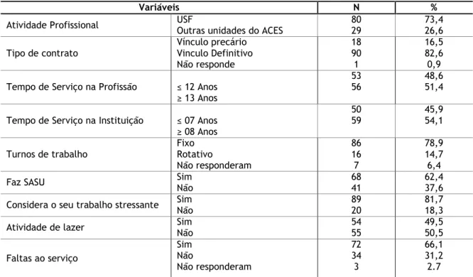 TABELA 10: Caraterização da amostra segundo as variáveis profissionais 