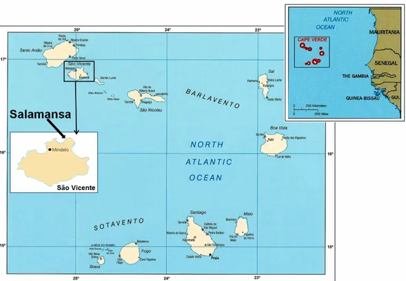 Figure 1  Location of Cape Verde Archipelago. The sampled archaeological site (Salamansa) is situated on São Vicente Island.